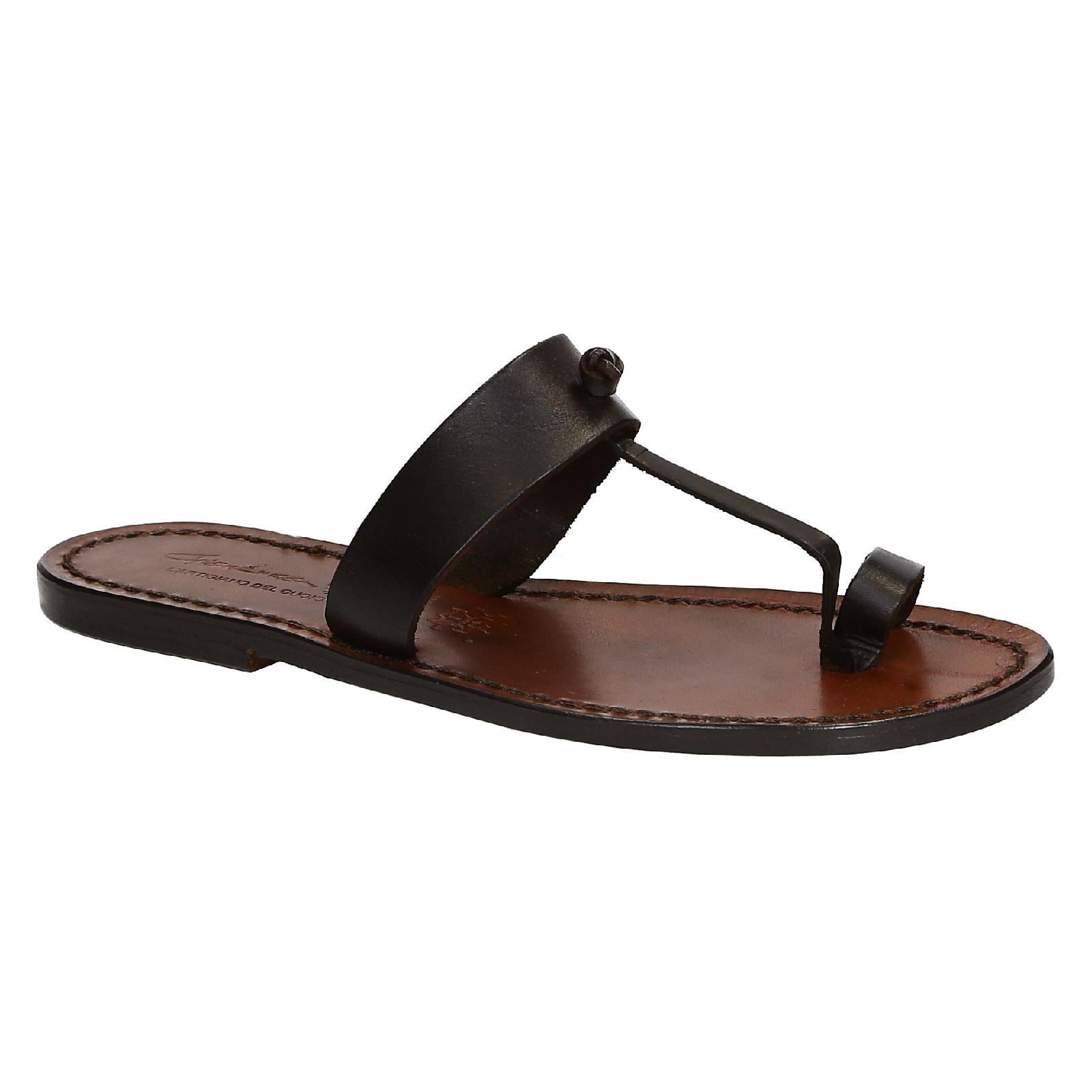 Manmade women thong in dark brown leather