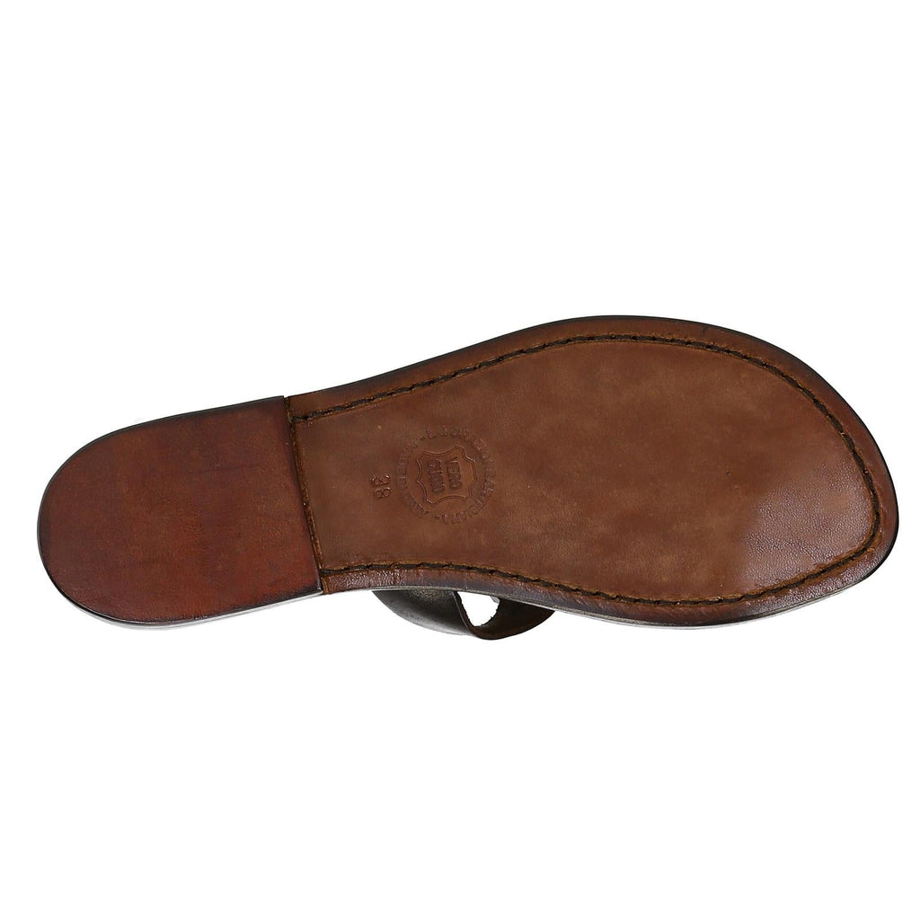 Manmade women thong in dark brown leather