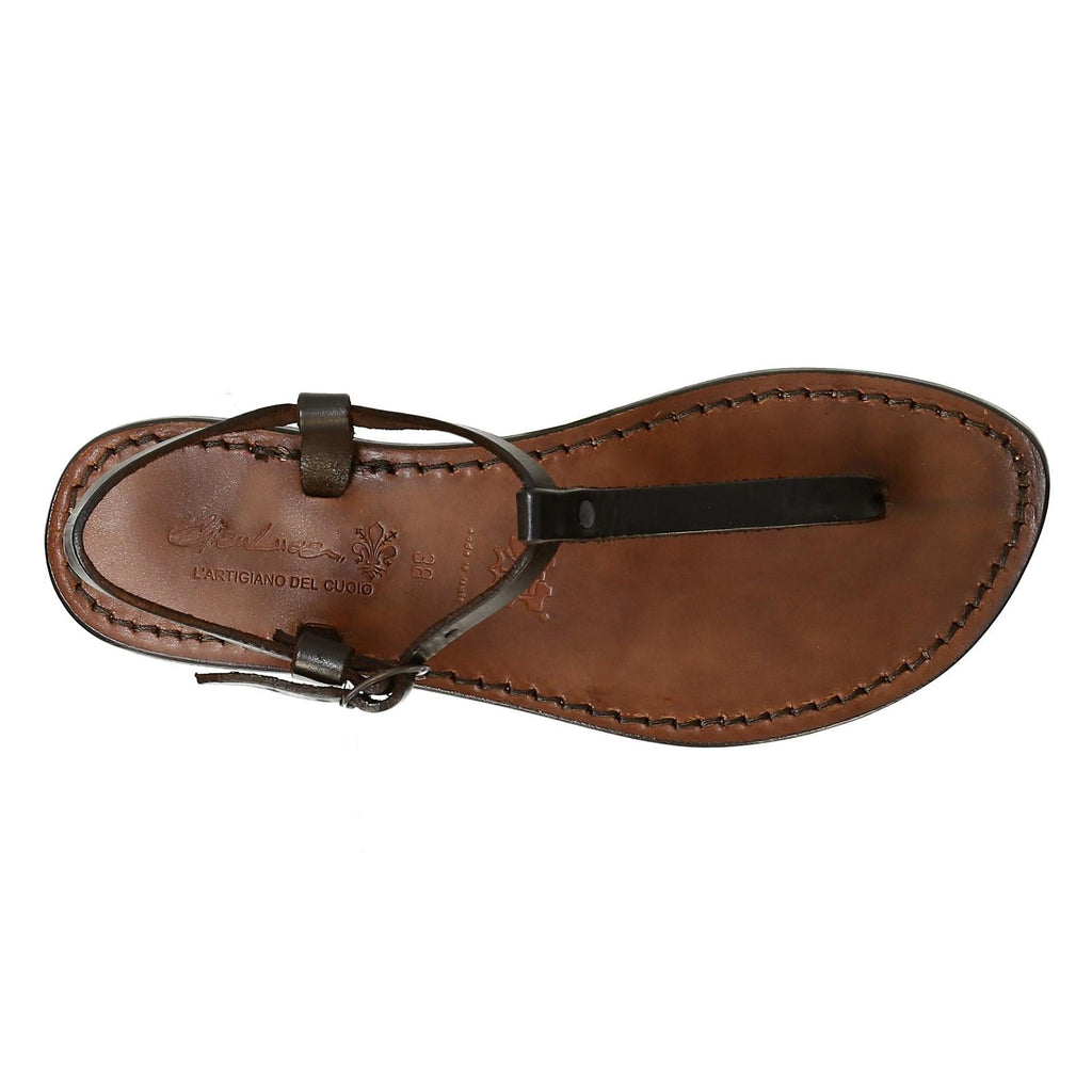 Hand gefertigte italienische Sandalen aus dunkelbraunem Leder