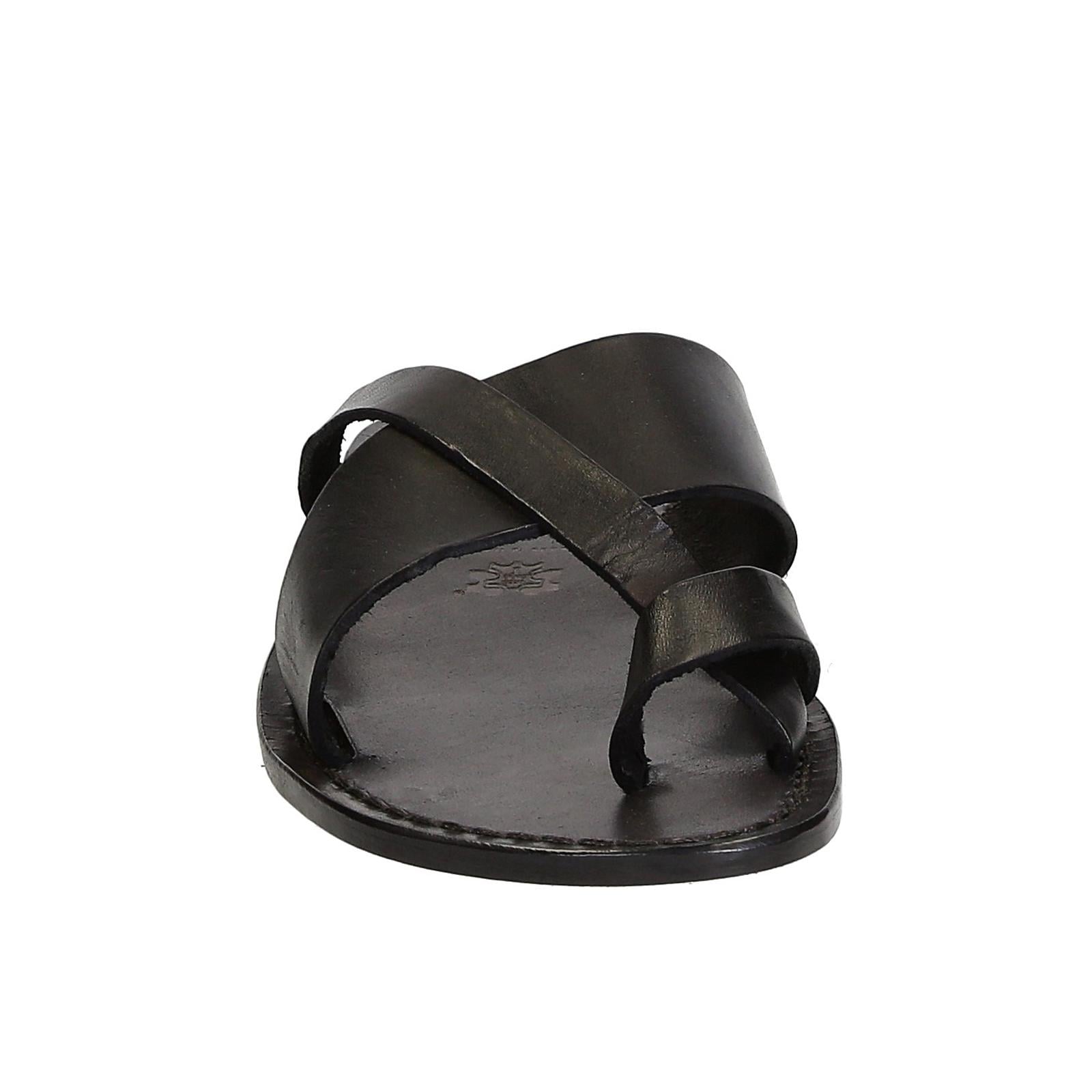 Handmade in Italy black leather mens slades braid around the big toe