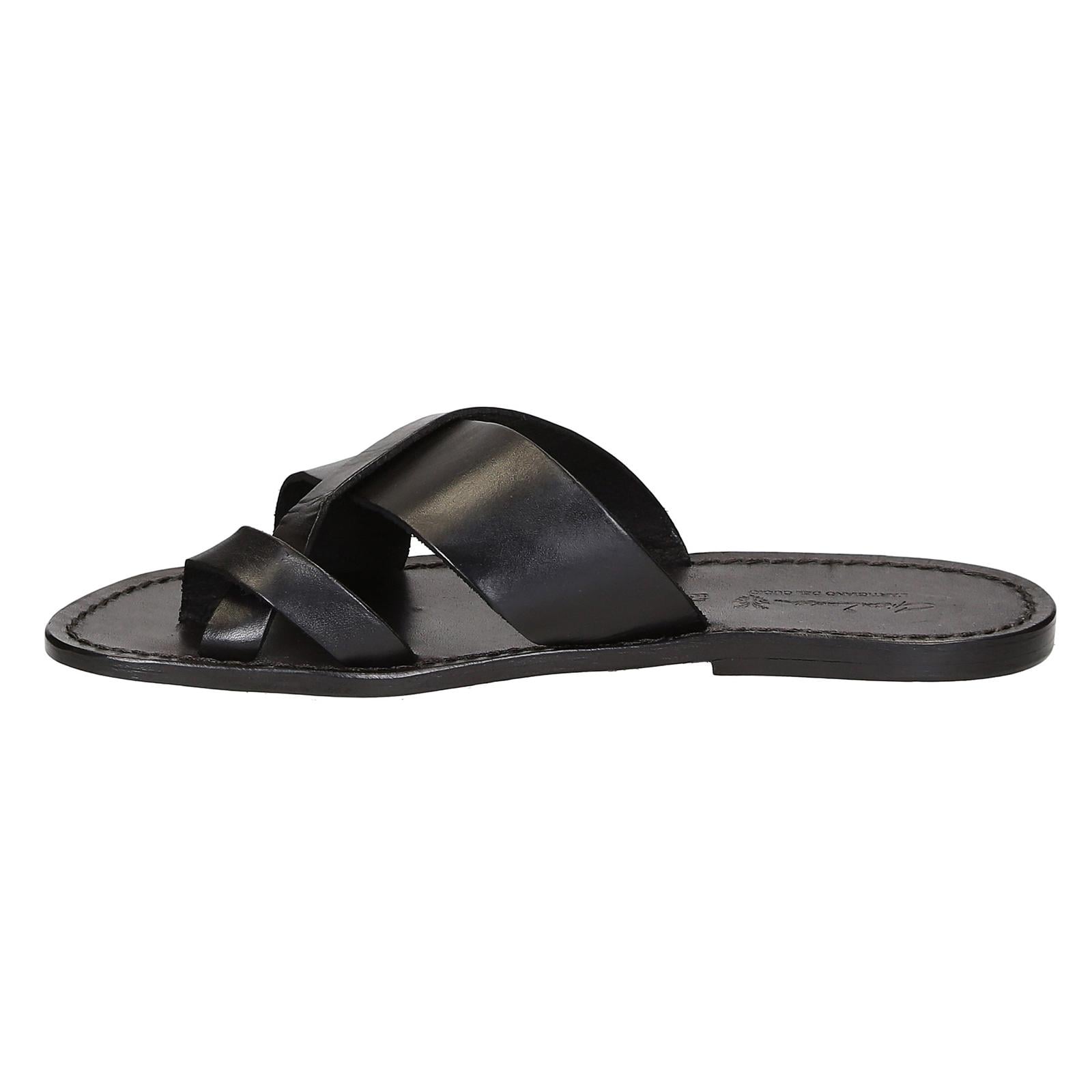 Handmade in Italy black leather mens slades braid around the big toe