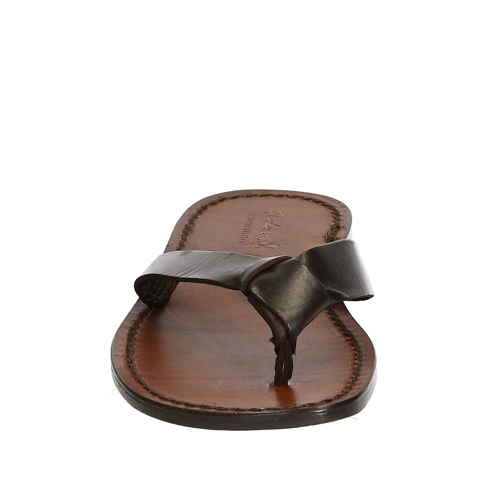 Handmade leather thongs for men with leather sole