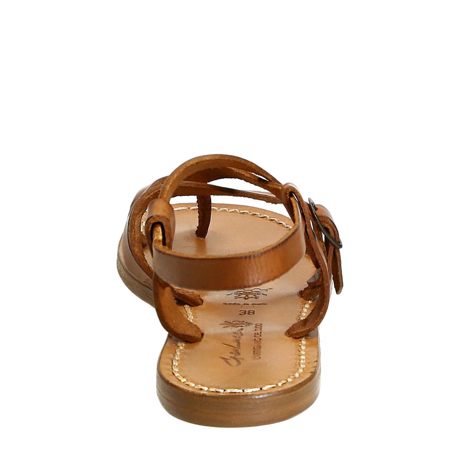 Handmade in Italy womens slave sandals in vintage cuir leather