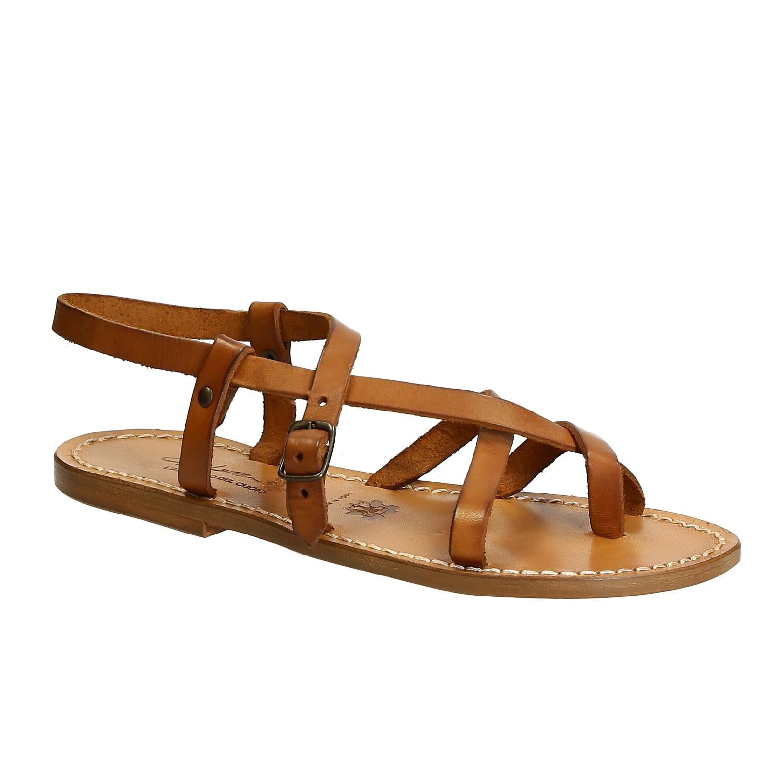 Handmade in Italy womens slave sandals in vintage cuir leather