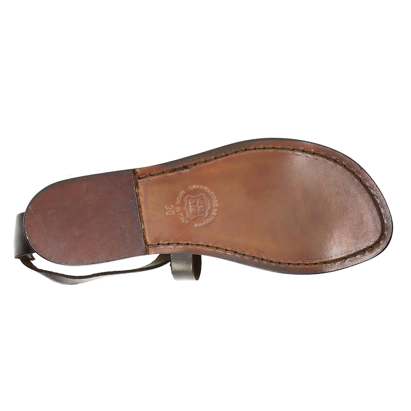 Womens sandals in Dark Brown Leather handmade in Italy