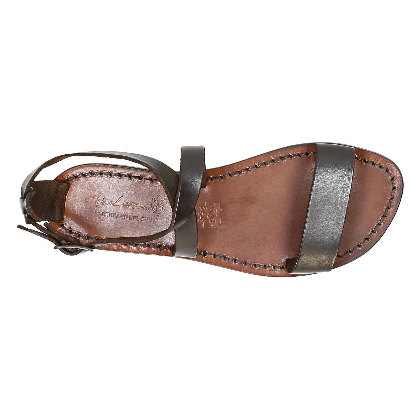 Womens sandals in Dark Brown Leather handmade in Italy