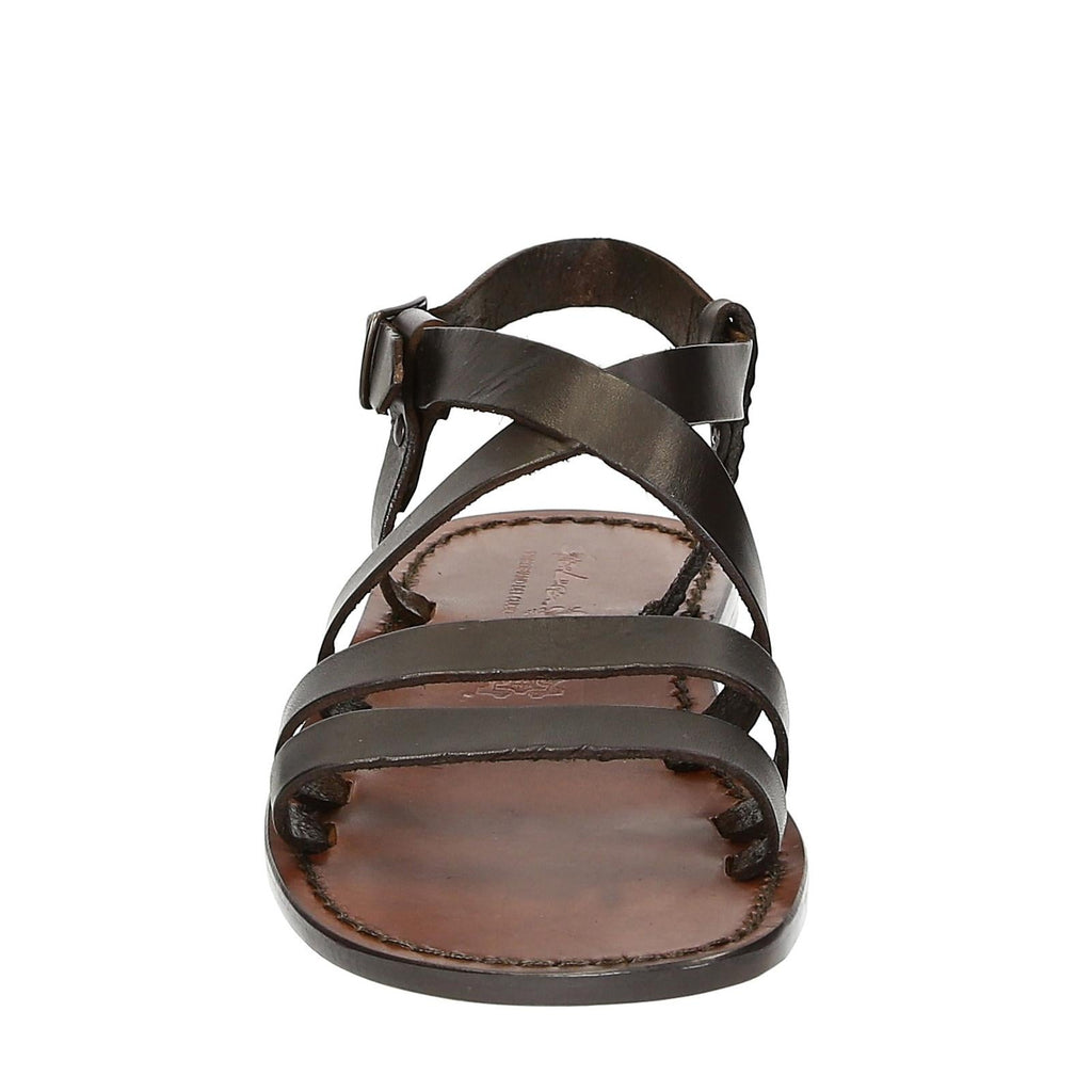 Sandales franciscaines pour homme en cuir marron travaillé à la main