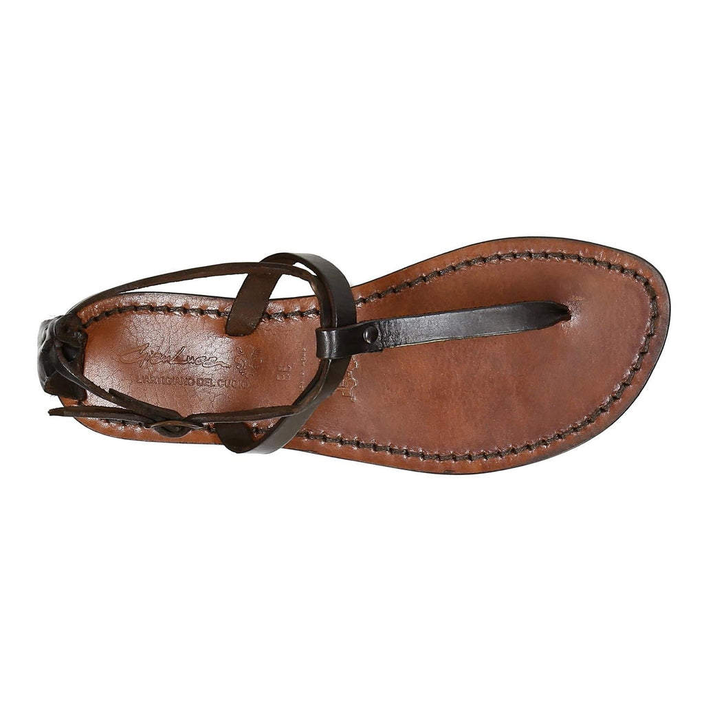 Tongs sandales pour femme travaillé à la main en cuir marron