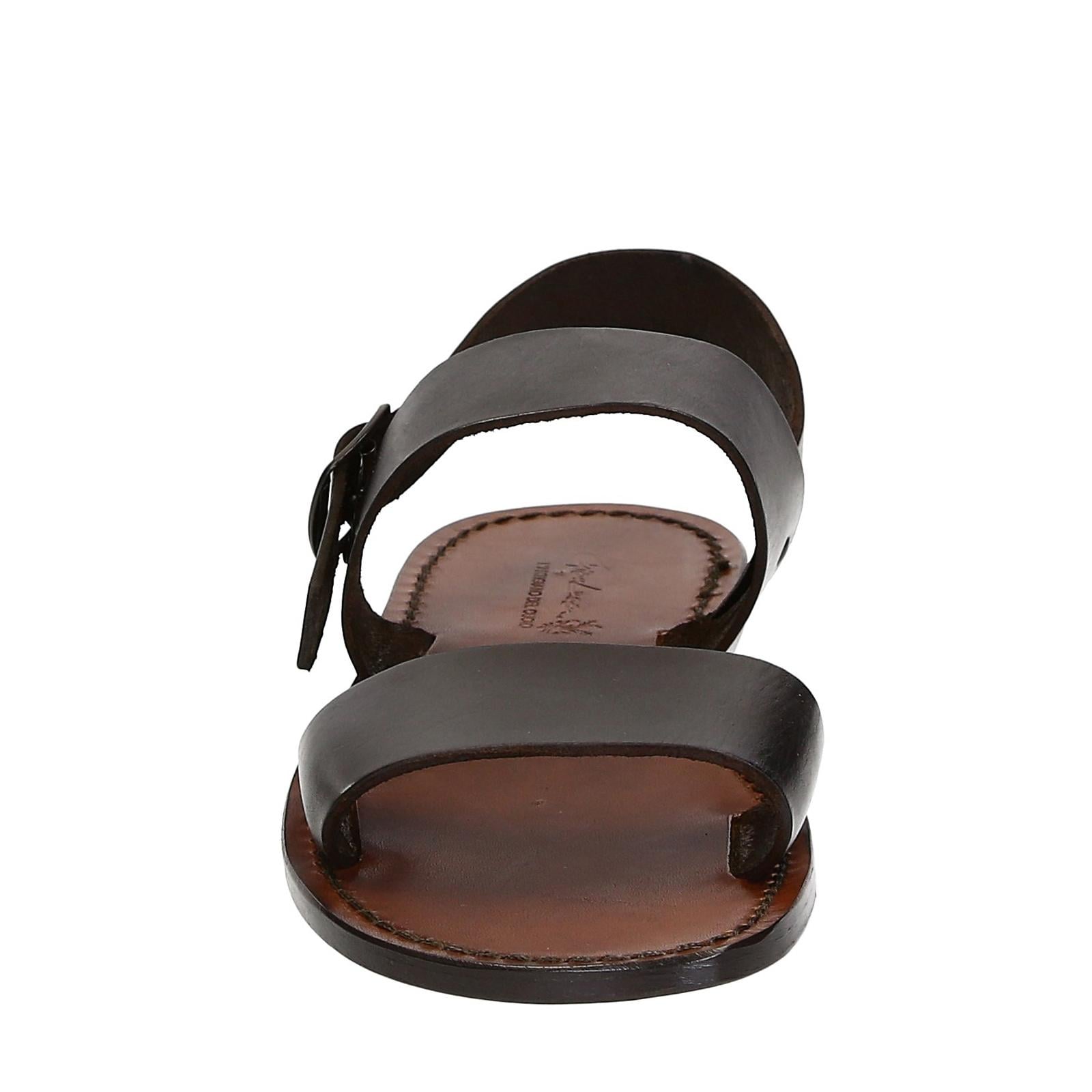 Handmade mens sandals in dark brown leather made in Italy