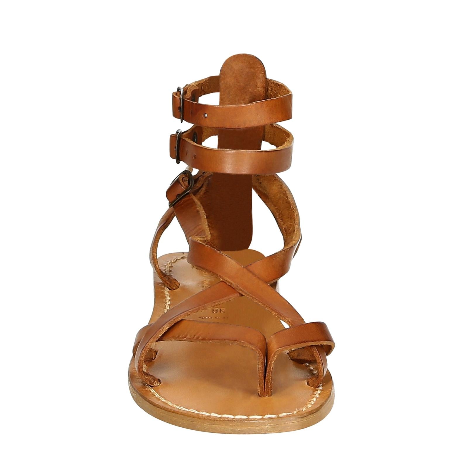Women's Strappy leather sandals Handmade in Italy in vintage cuir