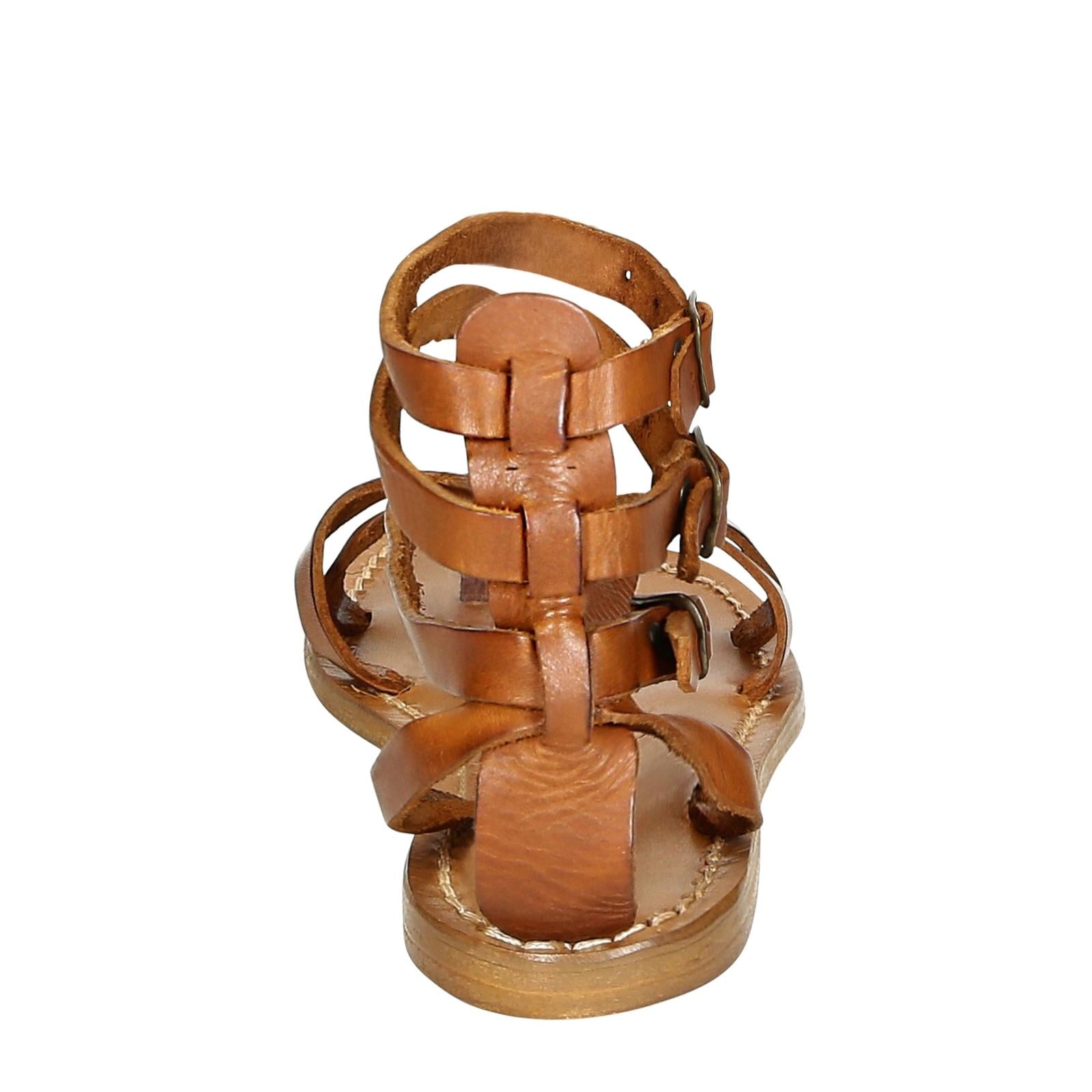 Women's Strappy leather sandals Handmade in Italy in vintage cuir