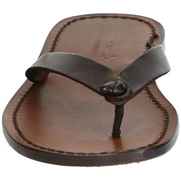 Tongs homme cuir marron fait à la main en Italie