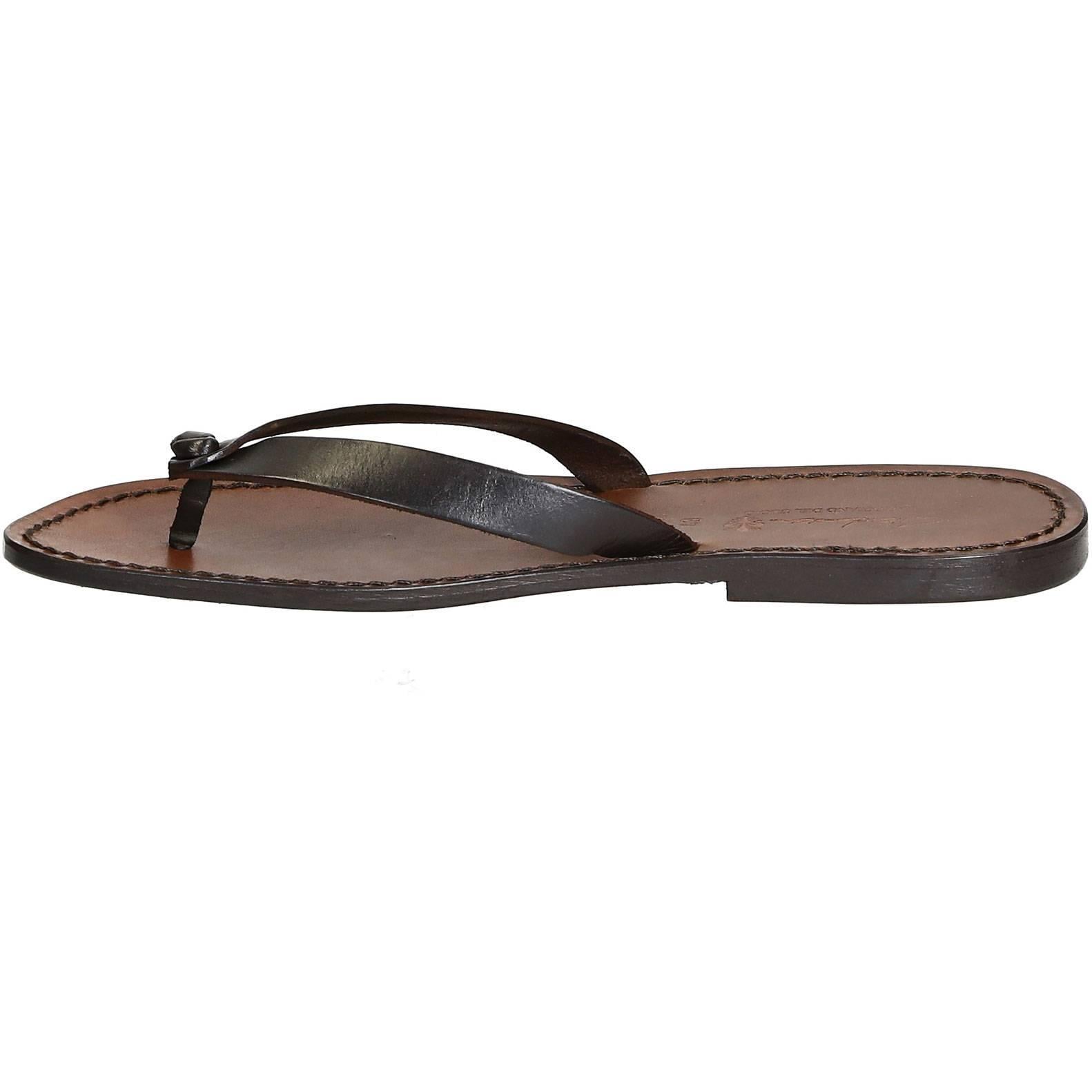 Dark brown leather thongs sandals for men Handmade