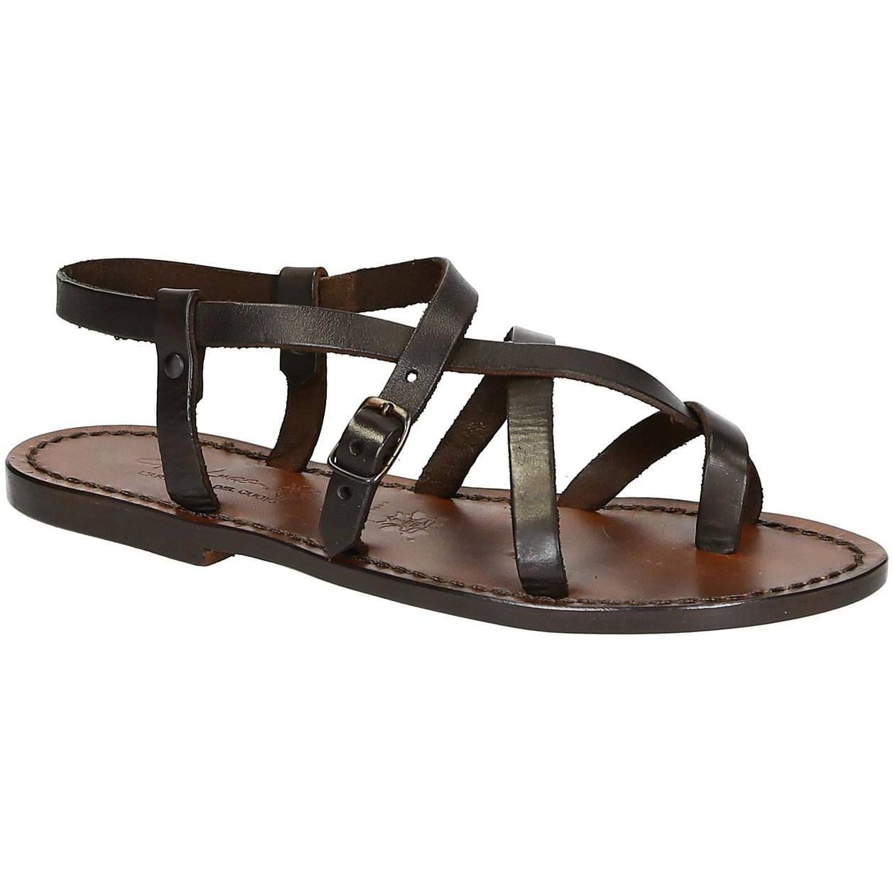 womens italian leather sandals dark brown hand made leather