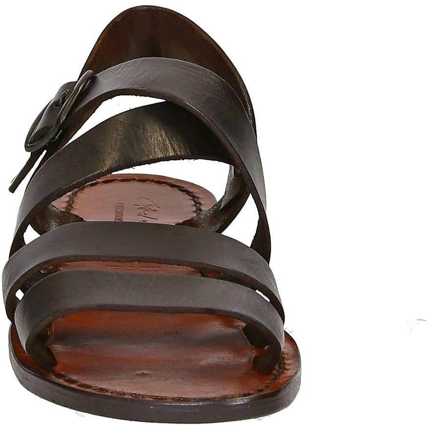 Brown leather ladies franciscan sandals handmade in Italy