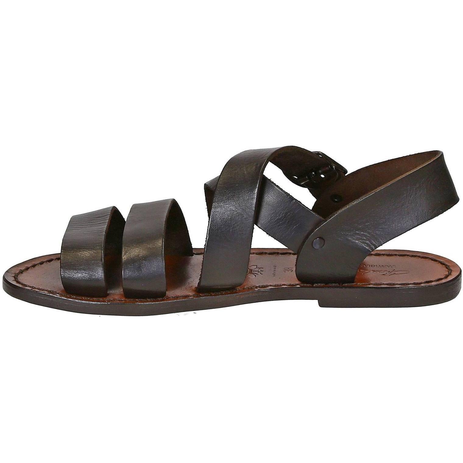 Brown leather ladies franciscan sandals handmade in Italy