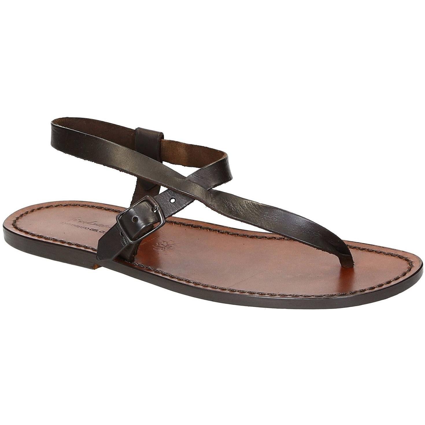 Handmade brown leather thong sandals for men