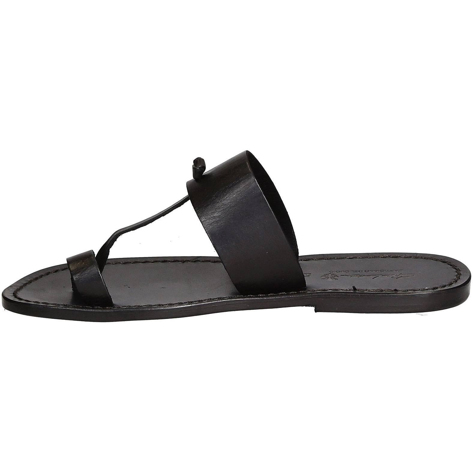 Black leather thong sandals Handmade in Italy