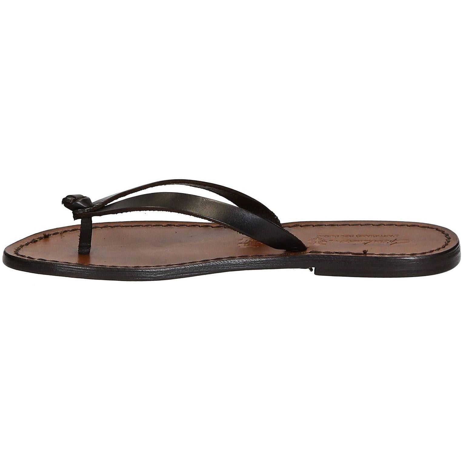 Handmade thong sandals for women dark brown leather