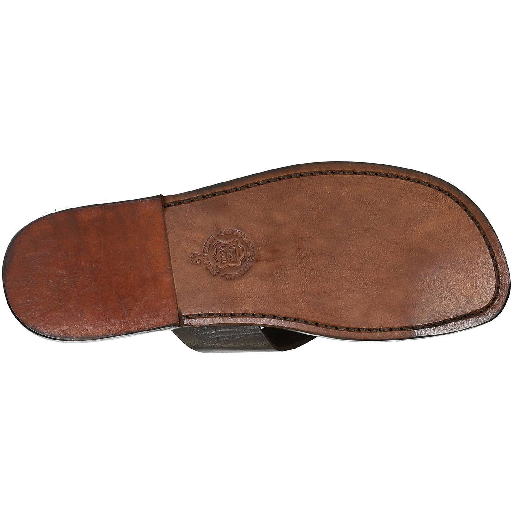 Sandale tong en cuir marron pour Homme Artisanales