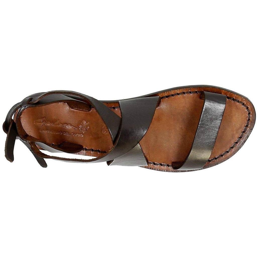 Sandali donna fatti a mano in pelle marrone scuro