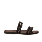 Hand gefertigte Damen-Slippersandalen aus dunkelbraunem Leder