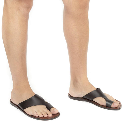 Herren Flip-Flop-Sandalen aus braunem Leder in Italien von Handgefertigt