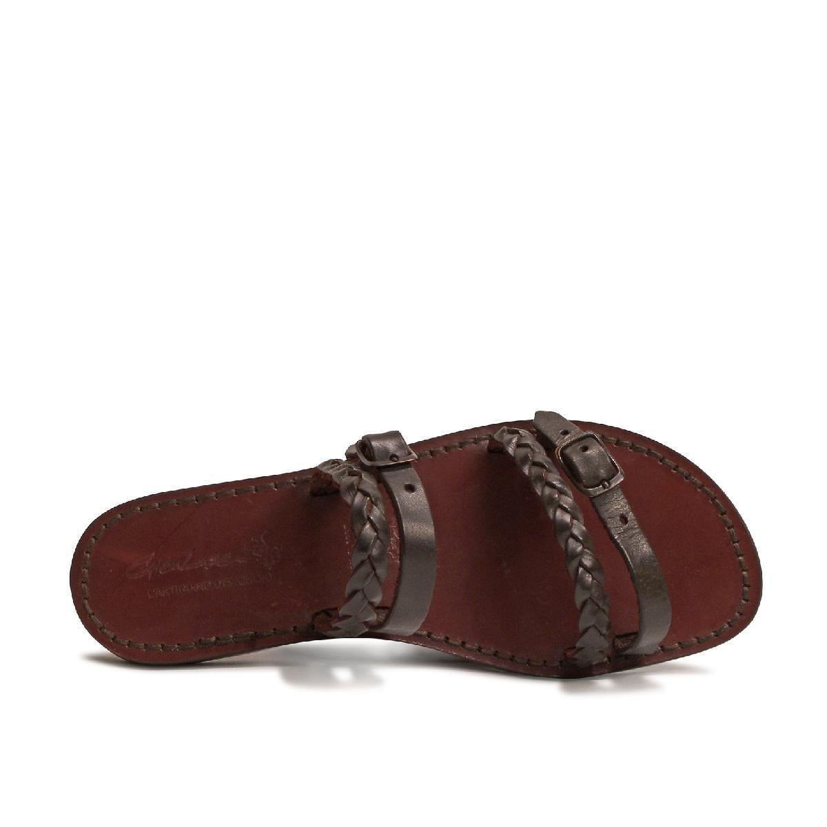 Handmade women's slipper sandals dark brown leather