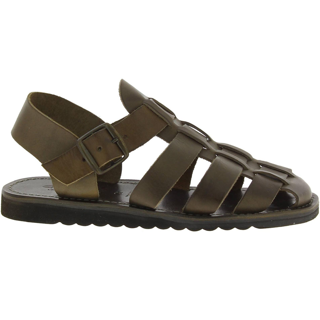 Sandali uomo fatti a mano in pelle color fango suola gomma spessa