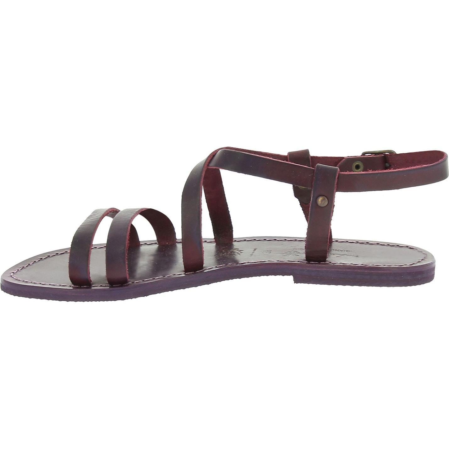 Sandali donna in cuoio color prugna artigianali