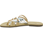 Handmade womens silver flat sandals thongs with leather sole