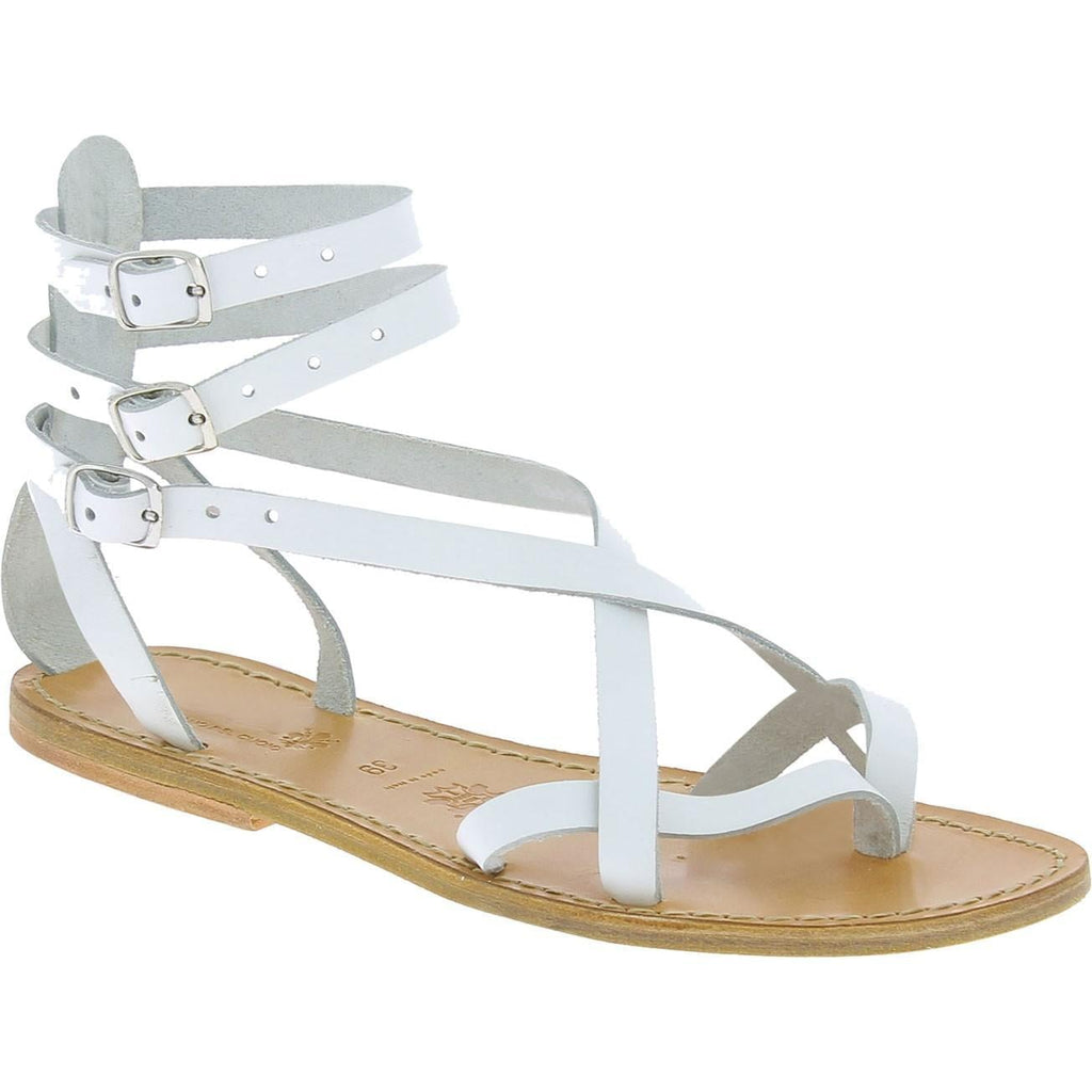Hand gefertigte italienische Gladiator-Sandalen aus weißem Leder