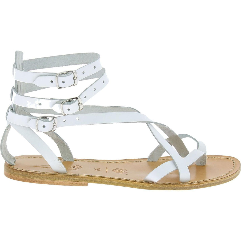 Hand gefertigte italienische Gladiator-Sandalen aus weißem Leder