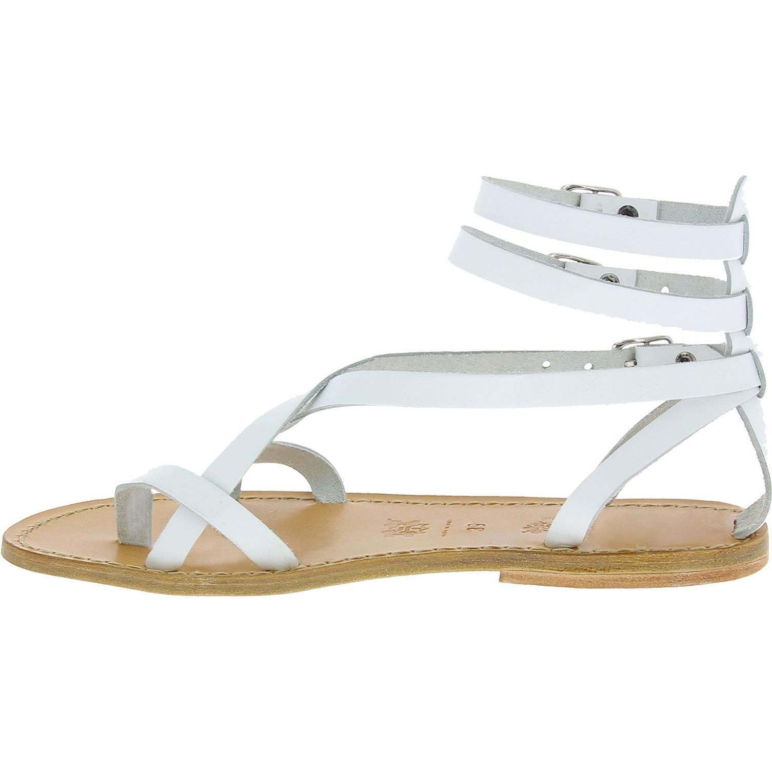 Handmade in Italy womens strappy sandals in white leather
