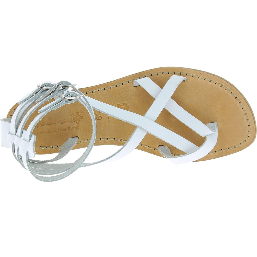 Hand gefertigte italienische Gladiator-Sandalen aus weißem Leder