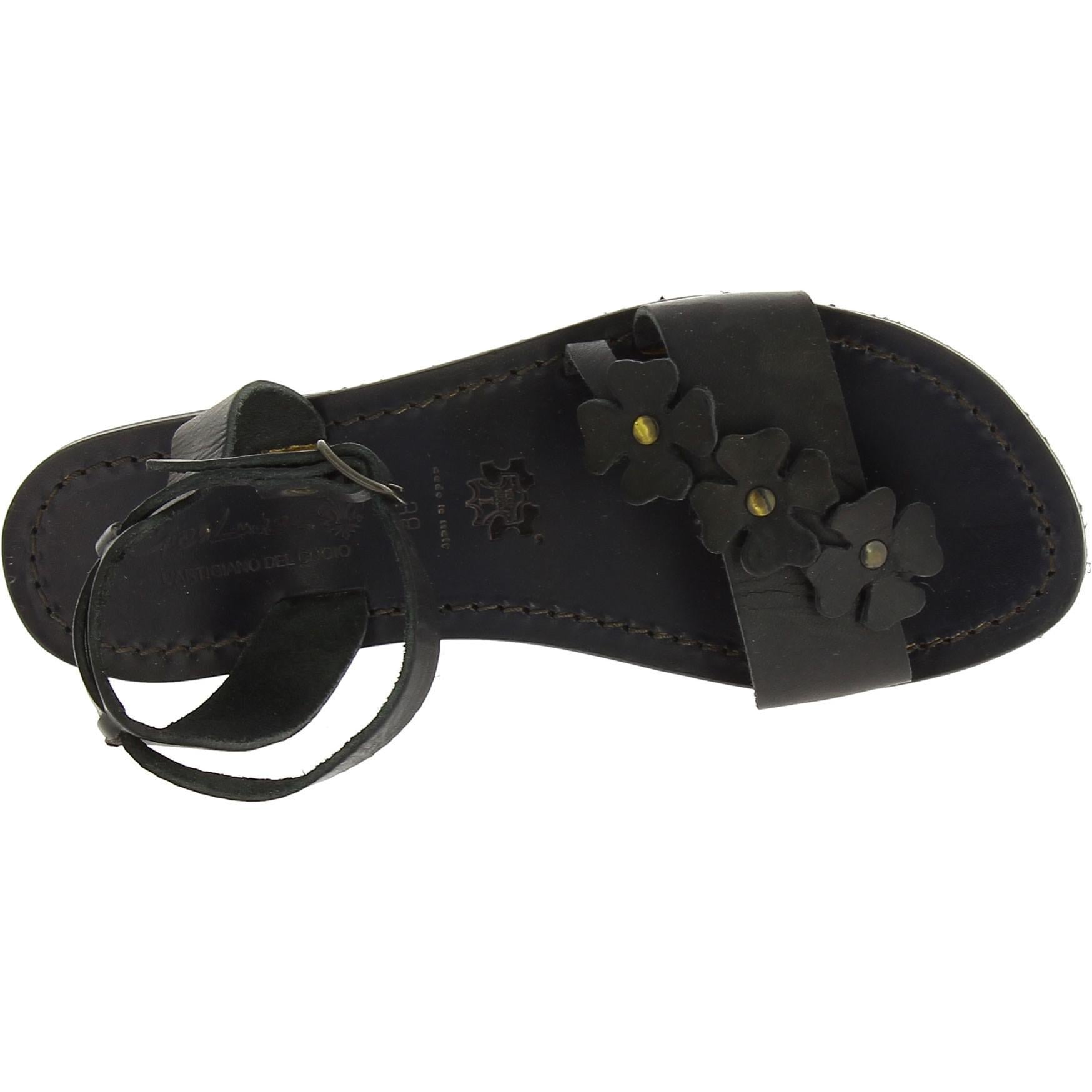 Sandali bassi donna artigianali in pelle color nero