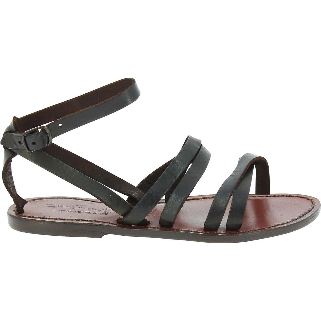 Sandalias planas de cuero marrón para mujeres hecho a mano