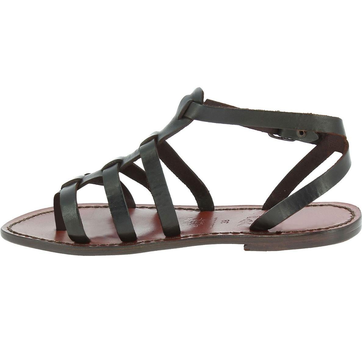 Sandali gladiatore donna in pelle marrone fatti a mano in Italia