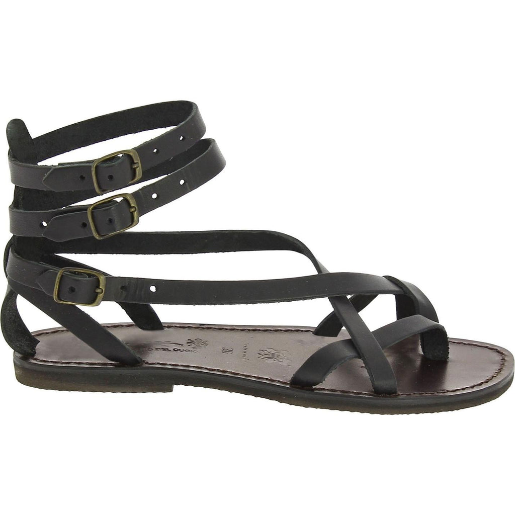 Sandali gladiatore fatti a mano in pelle colore nero