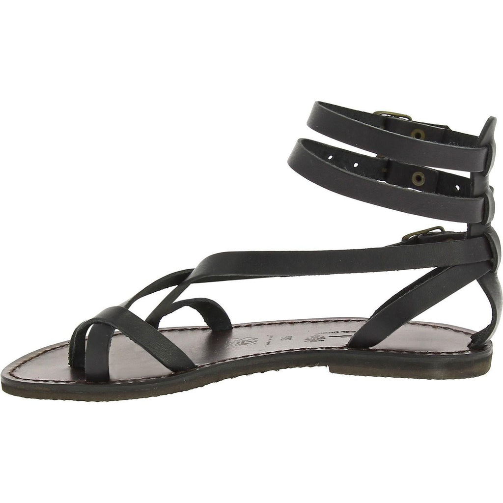 Sandali gladiatore fatti a mano in pelle colore nero