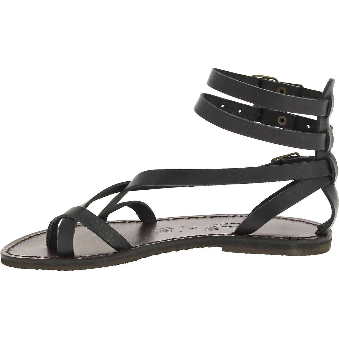 Sandali gladiatore fatti a mano in pelle colore nero