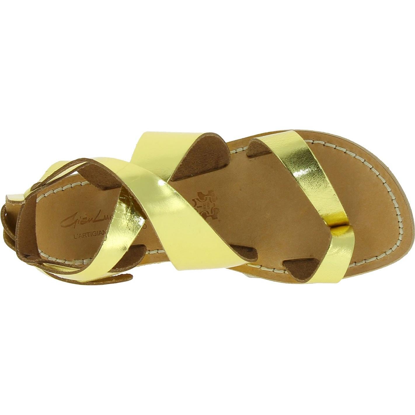 Sandali donna fatti a mano in pelle laminata colore oro
