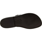 Handmade black braid leather womens slippers thongs with leather sole