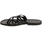 Handmade black braid leather womens slippers thongs with leather sole