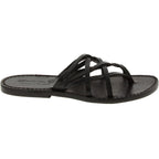Handmade black braid leather womens slippers thongs with leather sole