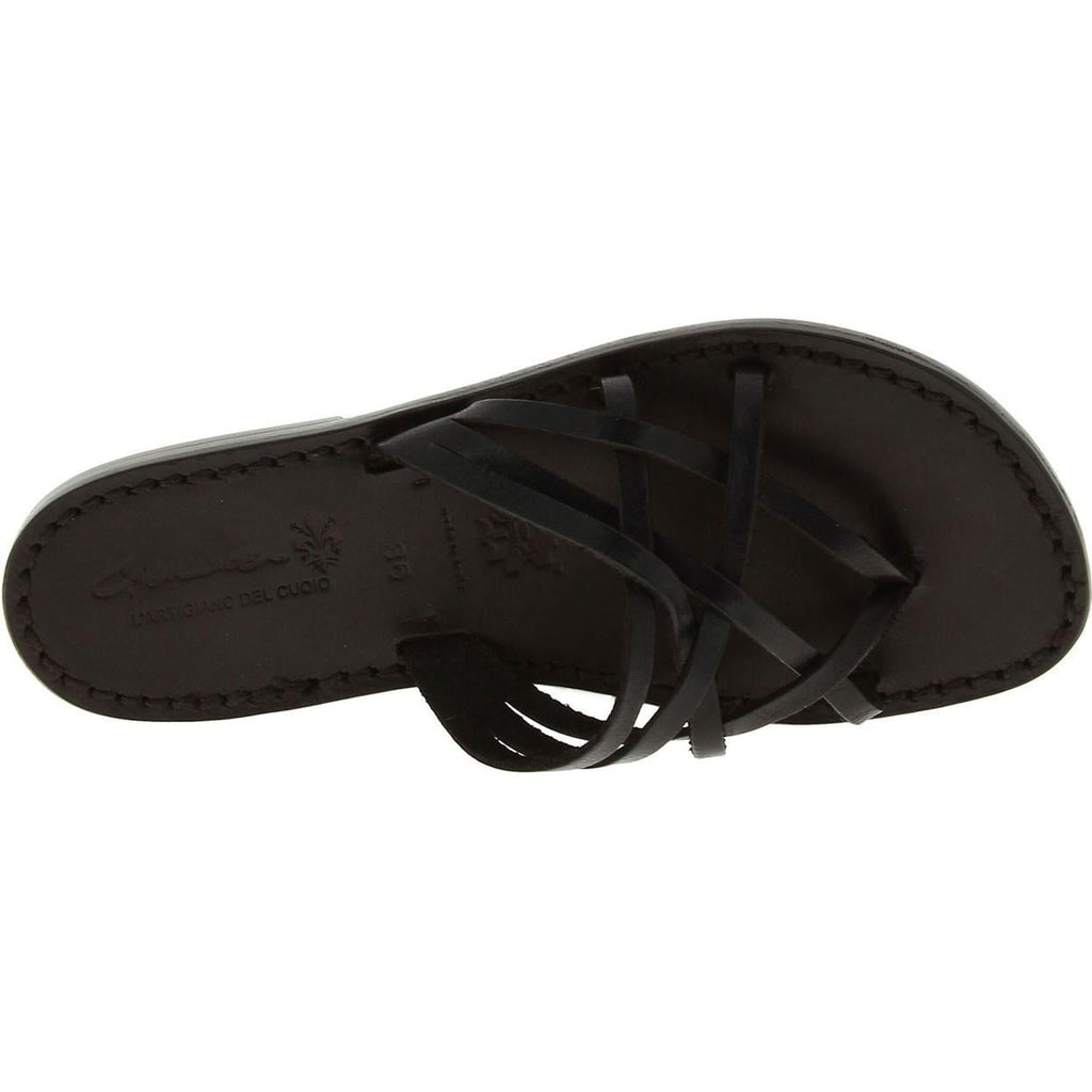 Handmade black braid leather womens slippers thongs with leather sole