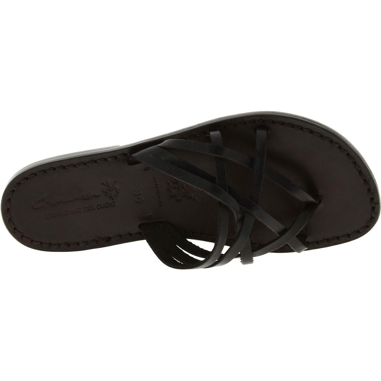 Handmade black braid leather womens slippers thongs with leather sole