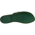 Infradito donna in pelle intrecciata verde fatti a mano con suola in cuoio