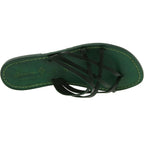 Infradito donna in pelle intrecciata verde fatti a mano con suola in cuoio