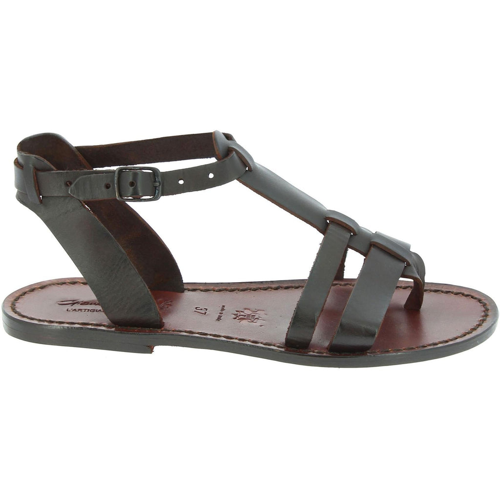 Women's leather flat brown sandals Handmade in Italy